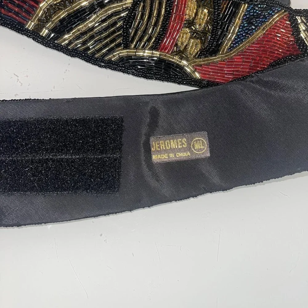 Jeromes Vintage Womens Belt Size Large Multicolor Beaded Hip Velcro China